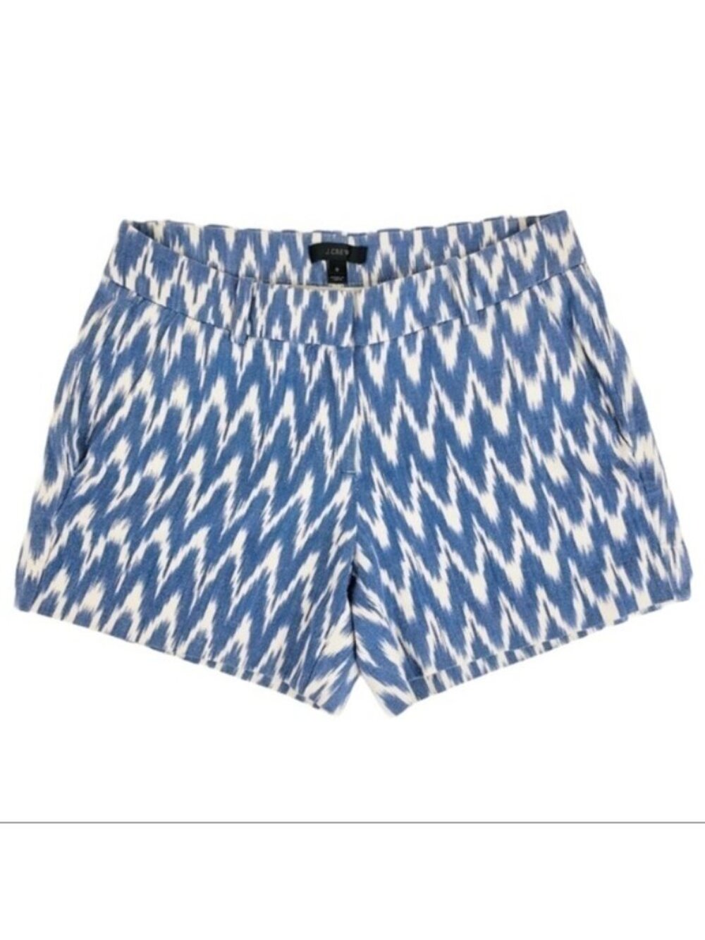 J. Crew Womens Shorts Blue White Ikat Print Zig Zag 4" Inseam Pockets-Size 0-